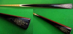 Walter Lindrum Special Cue Alternate Rosewood/Ebony Splices Gold Leaf Lettering to Inscription.